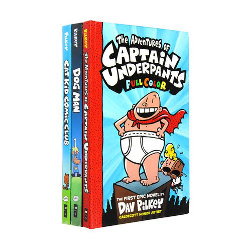Dav Pilkey's Hero Collection: 3-Book Set Hardcover (Captain Underpants #1, Dog Man #1, Cat Kid Comic Club #1) - The Book Bundle