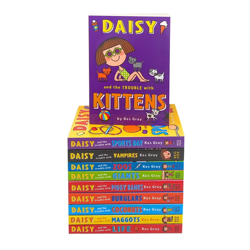 Set of ten Daisy and the Trouble with books by Kes Gray in paperback, featuring colorful covers from the Red Fox brand.