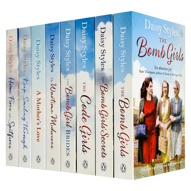 Set of 8 Daisy Styles Collection books by Penguin, including The Wartime Midwives, Home Fires, and Spitfires, stacked neatly.
