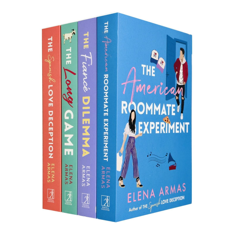 Set of four Elena Armas romance books from the Simon & Schuster Ltd collection, including The American Roommate Experiment and Spanish Love Deception.