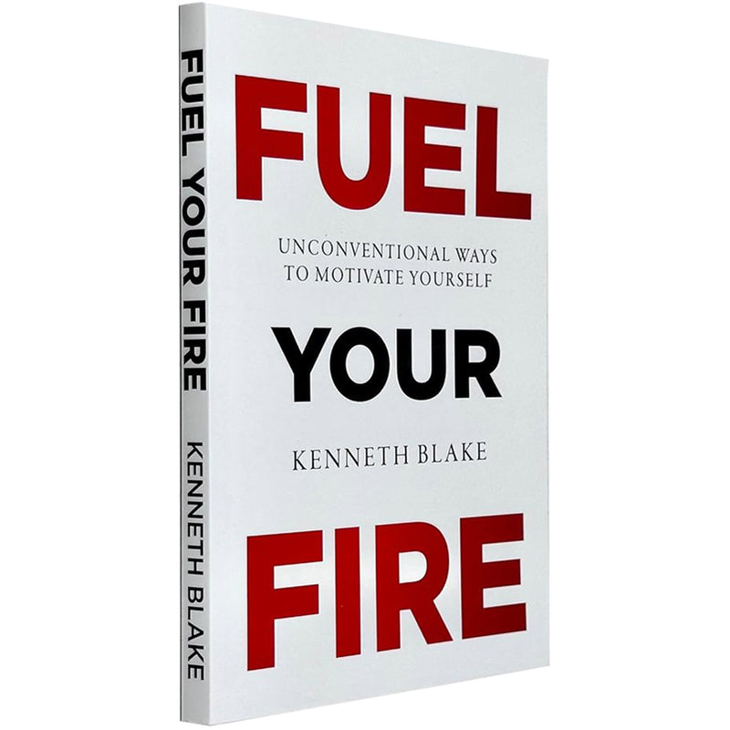 Book cover for "Fuel Your Fire" by Kenneth Blake, published by Rupa Publications, featuring bold typography and fiery design elements.