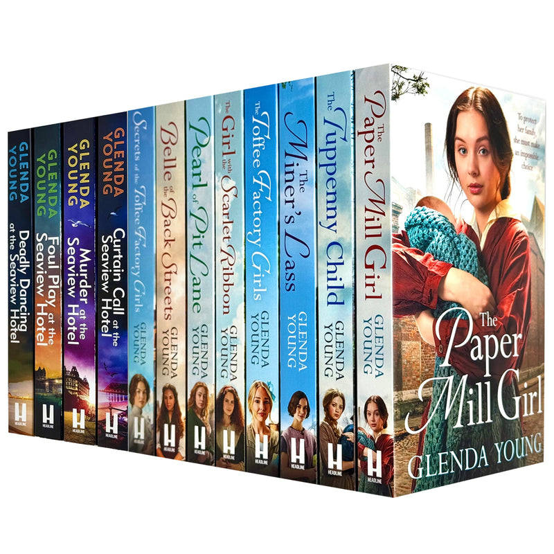 Glenda Young Collection 12 Books Set (The Miner's Lass, The Toffee Factory Girls, The Paper Mill Girl, Belle of the Back Streets, Pearl of Pit Lane, Murder at the Seaview Hotel & More)