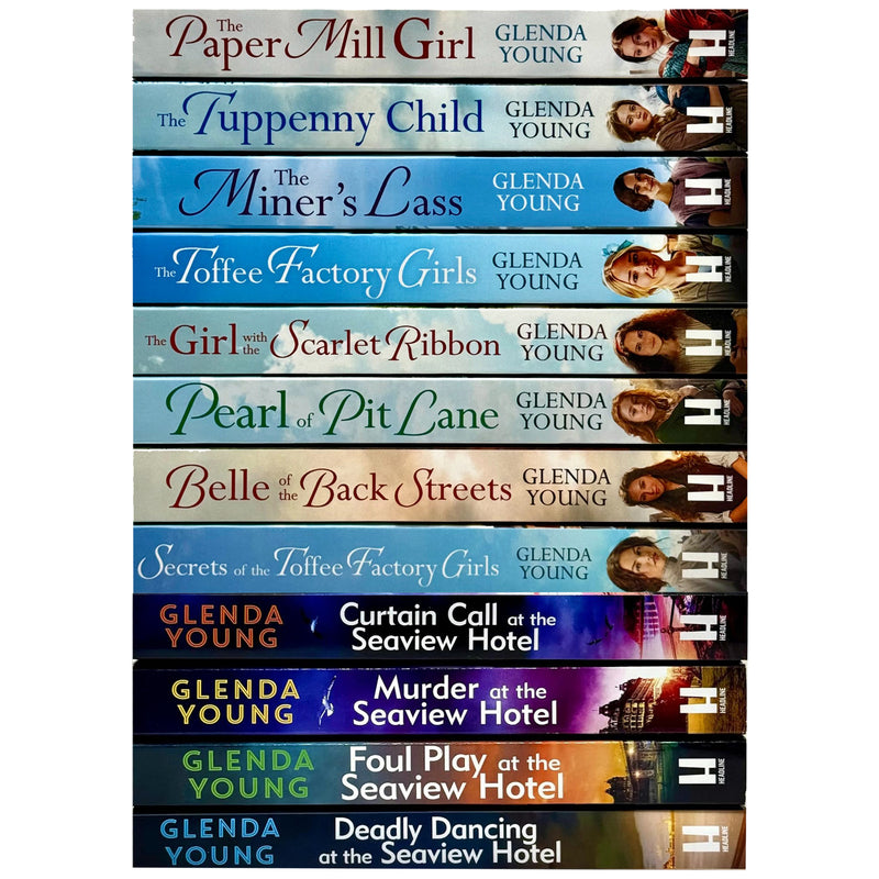 Glenda Young Collection 12 Books Set (The Miner's Lass, The Toffee Factory Girls, The Paper Mill Girl, Belle of the Back Streets, Pearl of Pit Lane, Murder at the Seaview Hotel & More)
