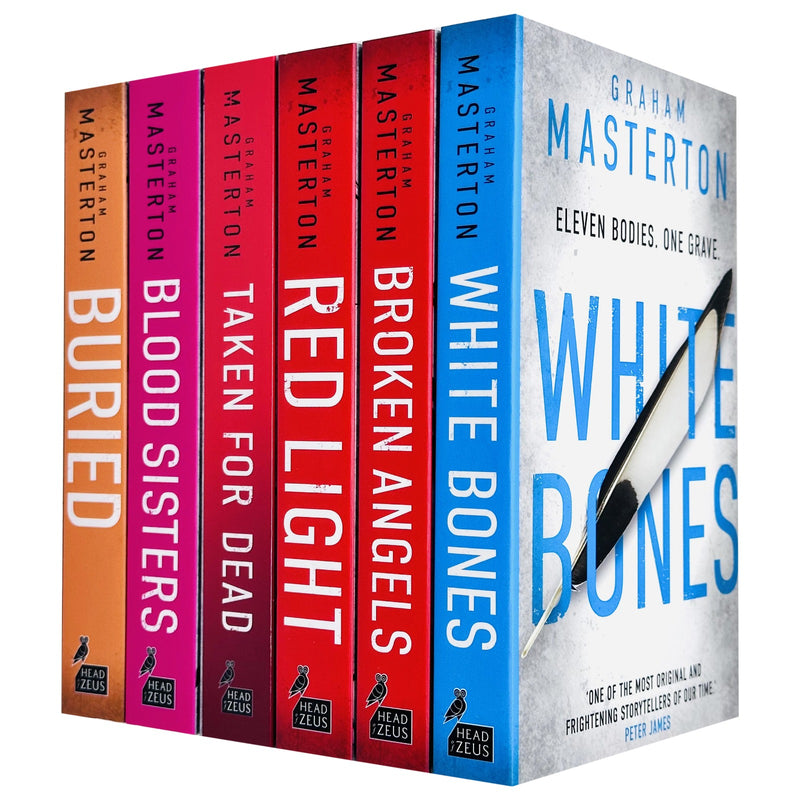 Six-book Katie Maguire series collection by Graham Masterton, featuring white bones cover art, published by Head of Zeus Ltd.