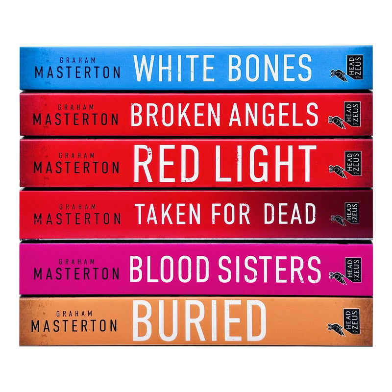 Six-book collection of Katie Maguire series by Graham Masterton, featuring white bones on the covers, published by Head of Zeus Ltd.