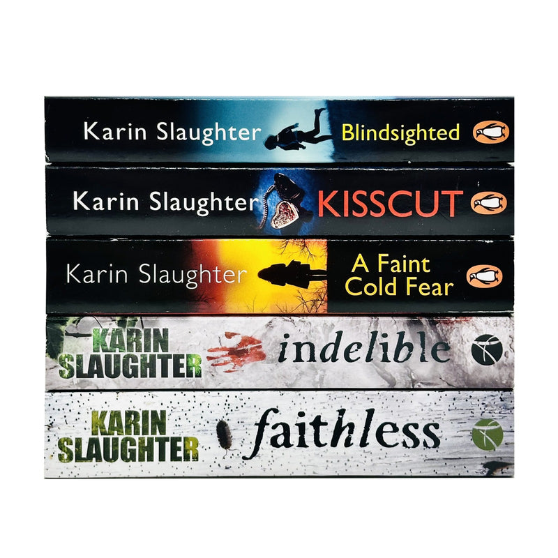 Arrow Ltd Grant County series 5-book collection by Karin Slaughter, featuring Blindsighted and Kisscut, displayed together.