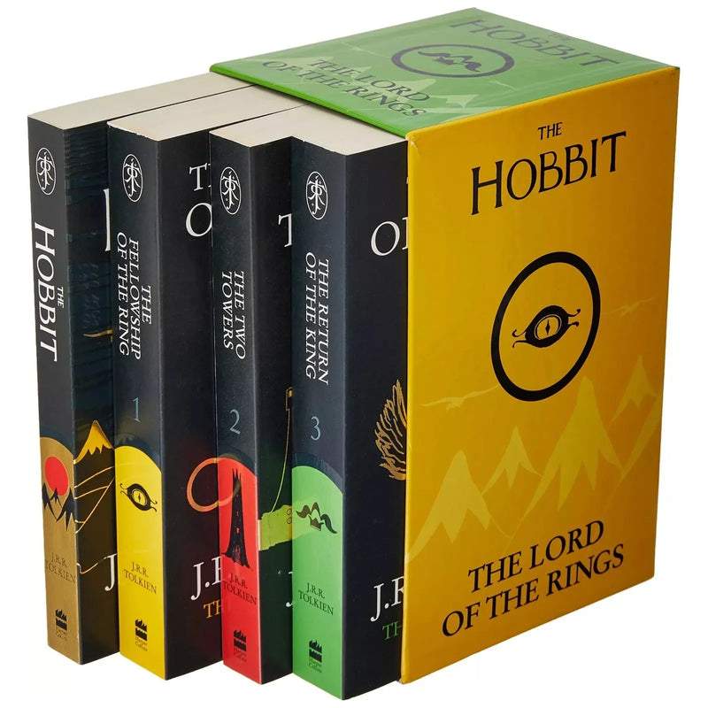 Paperback box set of J. R. R. Tolkien's The Hobbit and The Lord of the Rings, featuring four collectible books in a hardcover collection.