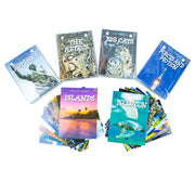 Set of 60 educational books on history, science, geography, and nature for beginners by Fox Eye Publishing, featuring colorful covers.