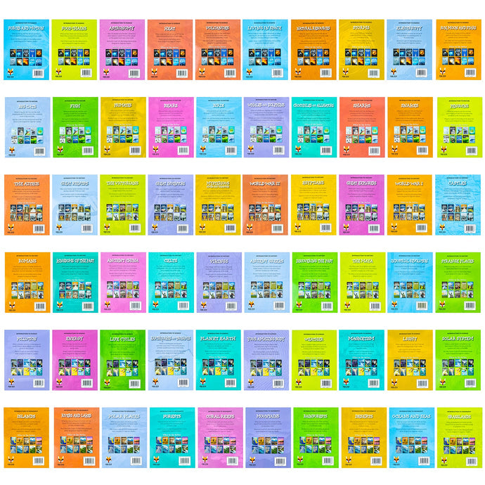 Set of 60 educational books by Fox Eye Publishing, covering history, science, geography, and nature for beginners.