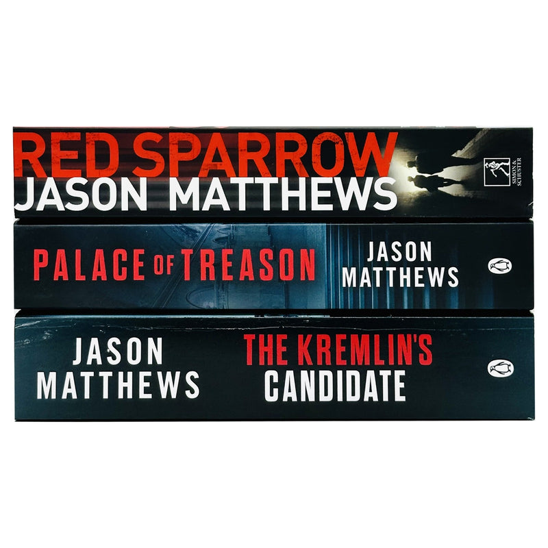 Red Sparrow Trilogy book set by Jason Matthews, featuring three spy novels in the Simon & Schuster UK collection.