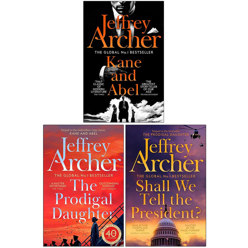 Set of three Jeffrey Archer Kane and Abel series books in a Pan collection, featuring classic hardcover editions.
