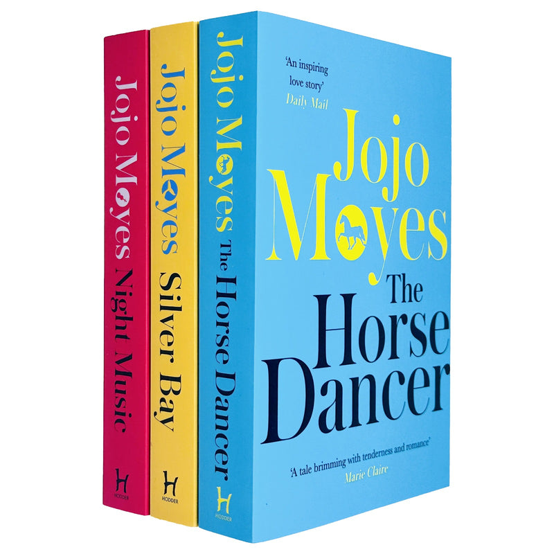 Set of three Jojo Moyes paperback books including The Horse Dancer and Night Music from Penguin collection, with colorful cover art.