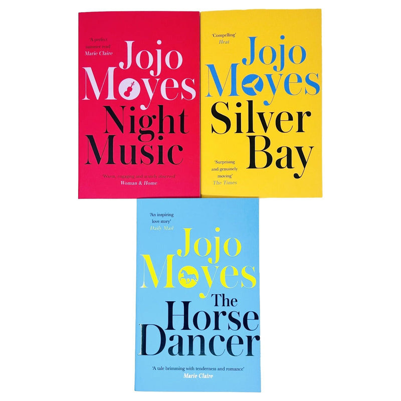 Set of three paperback books by Jojo Moyes, including The Horse Dancer and Night Music, from the Penguin collection.