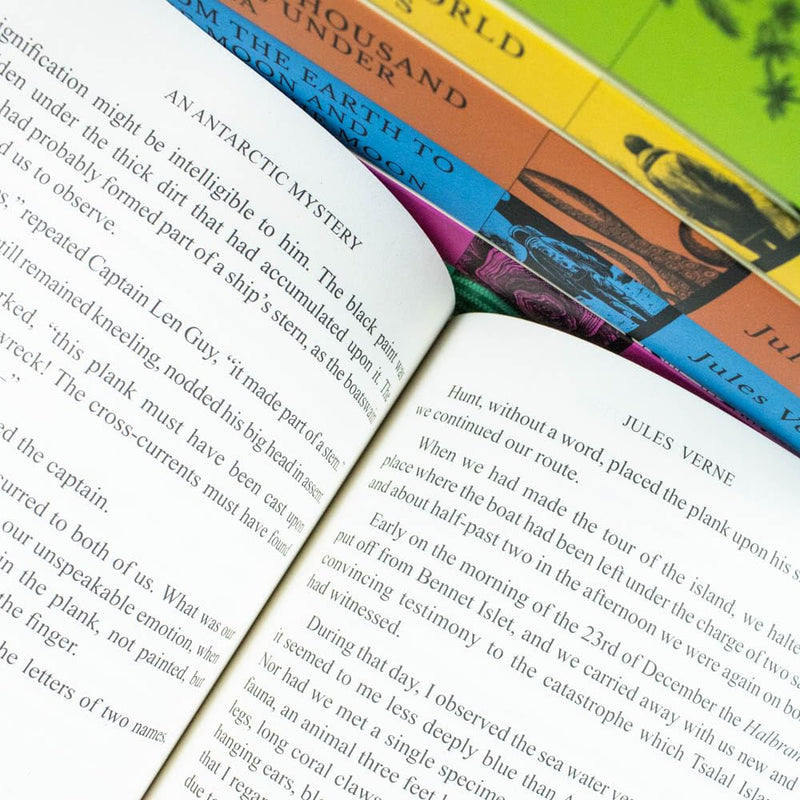 Set of Jules Verne classic editions including Journey to the Centre of the Earth and Around the World in Eighty Days books.