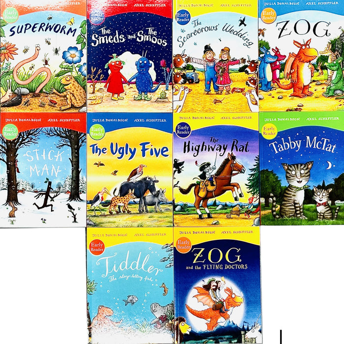 Julia Donaldson Early Readers 10 Books Collection Set (Tiddler, Stick Man, Tabby McTat, ZOG, The Highway Rat) - The Book Bundle