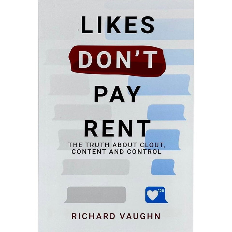 Book cover image for "Likes Don’t Pay Rent" by Richard Vaughn, discussing clout, content, and control, published by Rupa Publications.