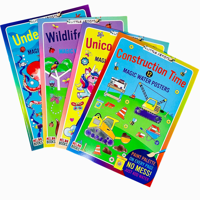Little Artists Magic Water Posters Book 4 Books Collection Set Wildlife Friends - The Book Bundle