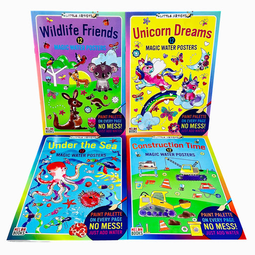 Little Artists Magic Water Posters Book 4 Books Collection Set Wildlife Friends - The Book Bundle