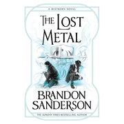 Set of four Mistborn Series books by Brandon Sanderson, including The Alloy of Law and The Lost Metal, displayed together.