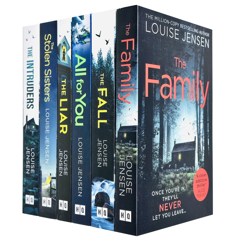 Set of six Louise Jensen books including Family, Liar, Intruders, Stolen Sisters, and Fall in a collection image.