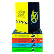 Four paperback books from Suzanne Collins' The Hunger Games series by Scholastic, featuring the box set collection.