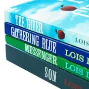 Four paperback books from Lois Lowry's Giver Quartet collection, featuring young adult novels in a boxed set.