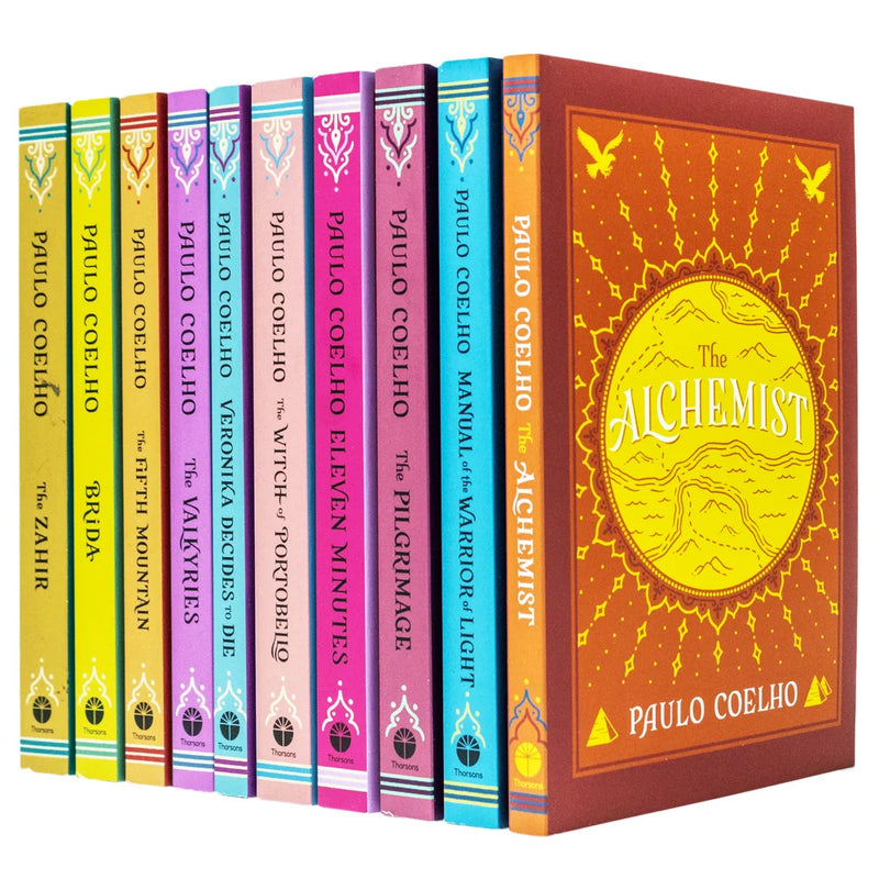 Set of 10 Paulo Coelho Classics Collection paperback books by Thorsons, featuring iconic fiction titles in a box set.