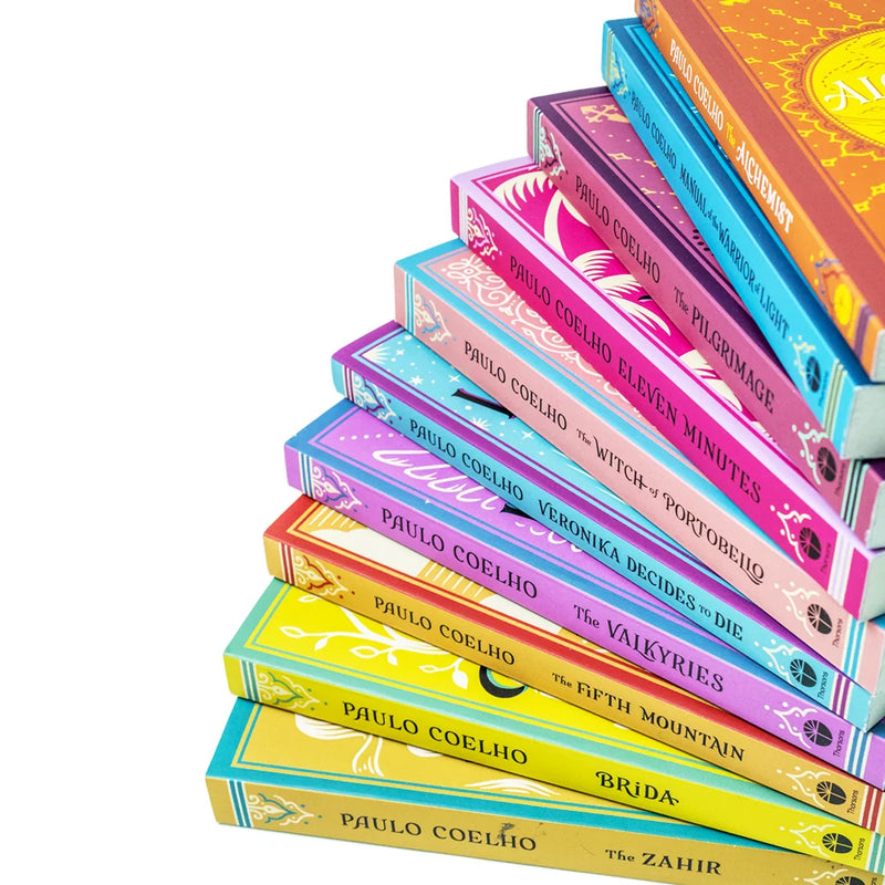 Paulo Coelho Classics Collection box set with 10 paperback fiction books by Thorsons, featuring diverse covers and author branding.