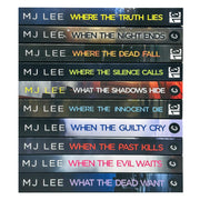 Set of 10 M J Lee DI Ridpath series books by Canelo Ltd, including When the Guilty Cry and When the Evil, displayed together.