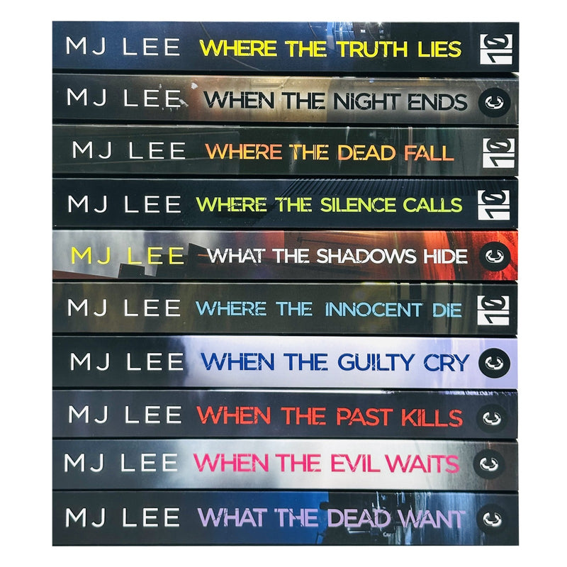 Set of 10 M J Lee DI Ridpath series books by Canelo Ltd, including When the Guilty Cry and When the Evil, displayed together.