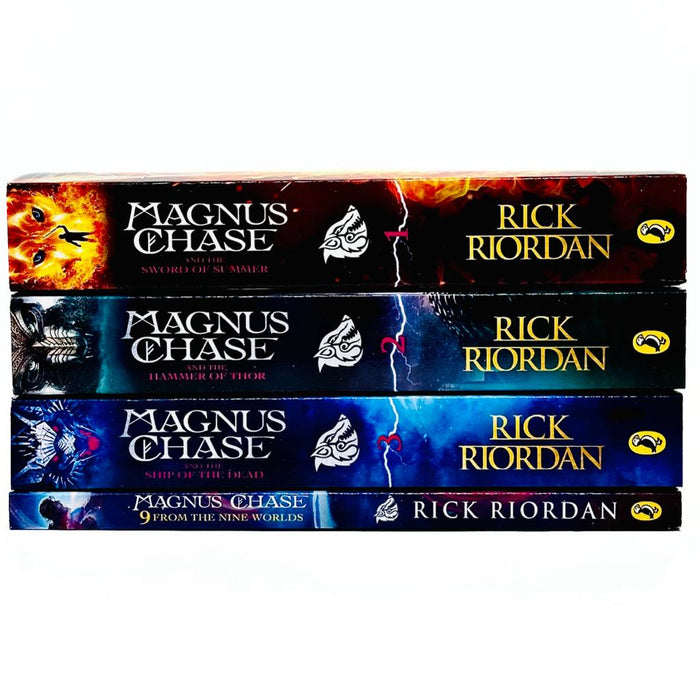 Magnus Chase and the Gods of Asgard 4 Books Collection Set By Rick Riordan (The Sword of Summer, The Hammer of Thor, The Ship of the Dead & 9 From the Nine Worlds) - The Book Bundle