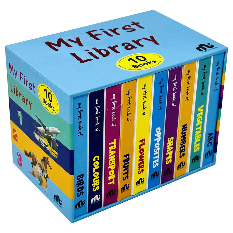 My First Library Box Set 1: 10 Board Books Collection Set (Birds, Colours, Transport, Fruits) - The Book Bundle