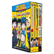My Hero Academia Series Volume 1 Starter Pack box set featuring books on Smash, Team Up Missions, and Vigilantes by Kohei Horikoshi.
