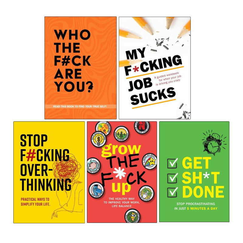 Set of five paperback non-fiction books by Chartwell Books, including "Who The Fck Are You" and "My Fcking Job Sucks" collection.