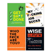 Collection of four paperback non-fiction books by Gary John Bishop, including "Get Sht Done" and "Who The Fck Are You?" with bold covers.