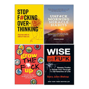 Set of four paperback non-fiction books by Chartwell Books and Pranshu Anand, including "Stop Fcking Overthinking" and "Grow The Fck Up".