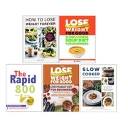 Collection of five paperback health books including "How to Lose Weight Forever" by Nicole Poirier and Martina Slajerova.