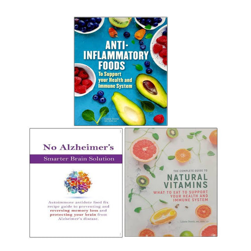 No Alzheimer's Smarter, Natural Vitamins & Anti-Inflammatory Foods 3-book paperback collection by Lizzie Streit MS RDN LD
