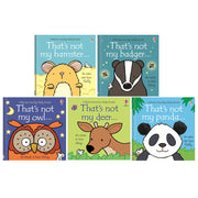 Set of five That's Not My! board books for ages 0–2 by Fiona Watt and Rachel Wells, featuring textured pages for sensory play.