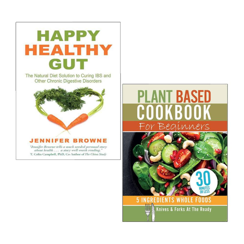 Happy Healthy Gut Plant-Based Cookbook for Beginners 2-book collection by Jennifer Browne, paperback set