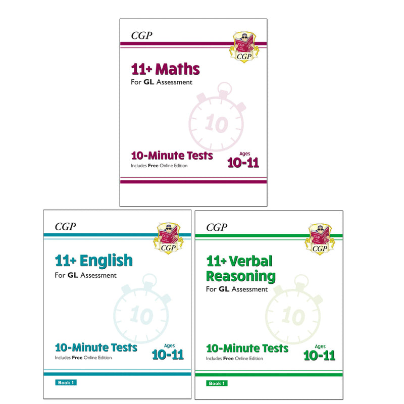 11+ GL 10-Minute Tests 3 Books Collection Set - Ages 10-11 - Maths, Verbal Reasoning, English - The Book Bundle