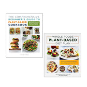 Two paperback books from Jackie Sobon on plant-based cooking and whole foods diet, featuring colorful recipe pages and cover images.