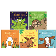 Set of five That's Not My... board books by Fiona Watt for ages 0-2, featuring textured pages and colorful animal illustrations.