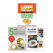 Set of three paperback books on slow cooker soup diet and weight loss by Martina Slajerova, featuring colorful cover designs.