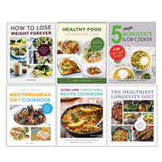 Set of six paperback books on the Mediterranean diet by Nicole Poirier and Amy Riolo, featuring healthy eating and weight loss tips.