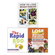 Set of three paperback books on weight loss and low FODMAP diet by Nicole Poirier and Iota, featuring book covers and titles.
