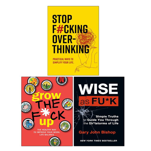Set of three paperback self-help books by Gary John Bishop on overthinking, growth, and wisdom, published by Chartwell Books.