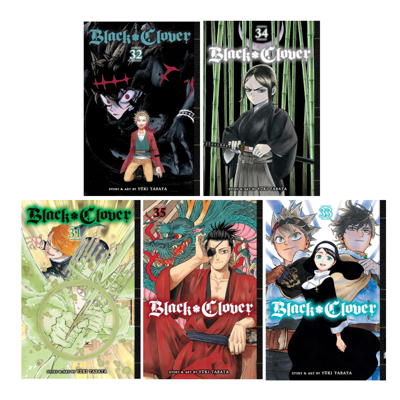 Black Clover 5-book collection set by Yuki Tabata, paperback manga series published by VIZ Media LLC featuring colorful cover art.