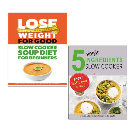 Set of two paperback books by Iota Publishing on simple slow cooker recipes and weight loss, featuring clean design covers.
