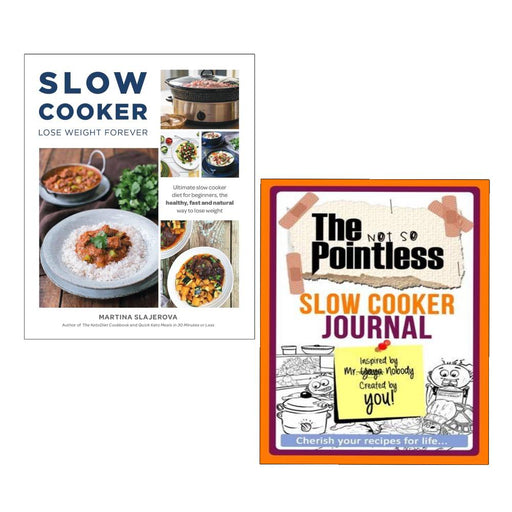 Slow cooker cookbook and weight loss journal set by Martina Slajerova and Yaya Nobody, featuring non-fiction paperback books.